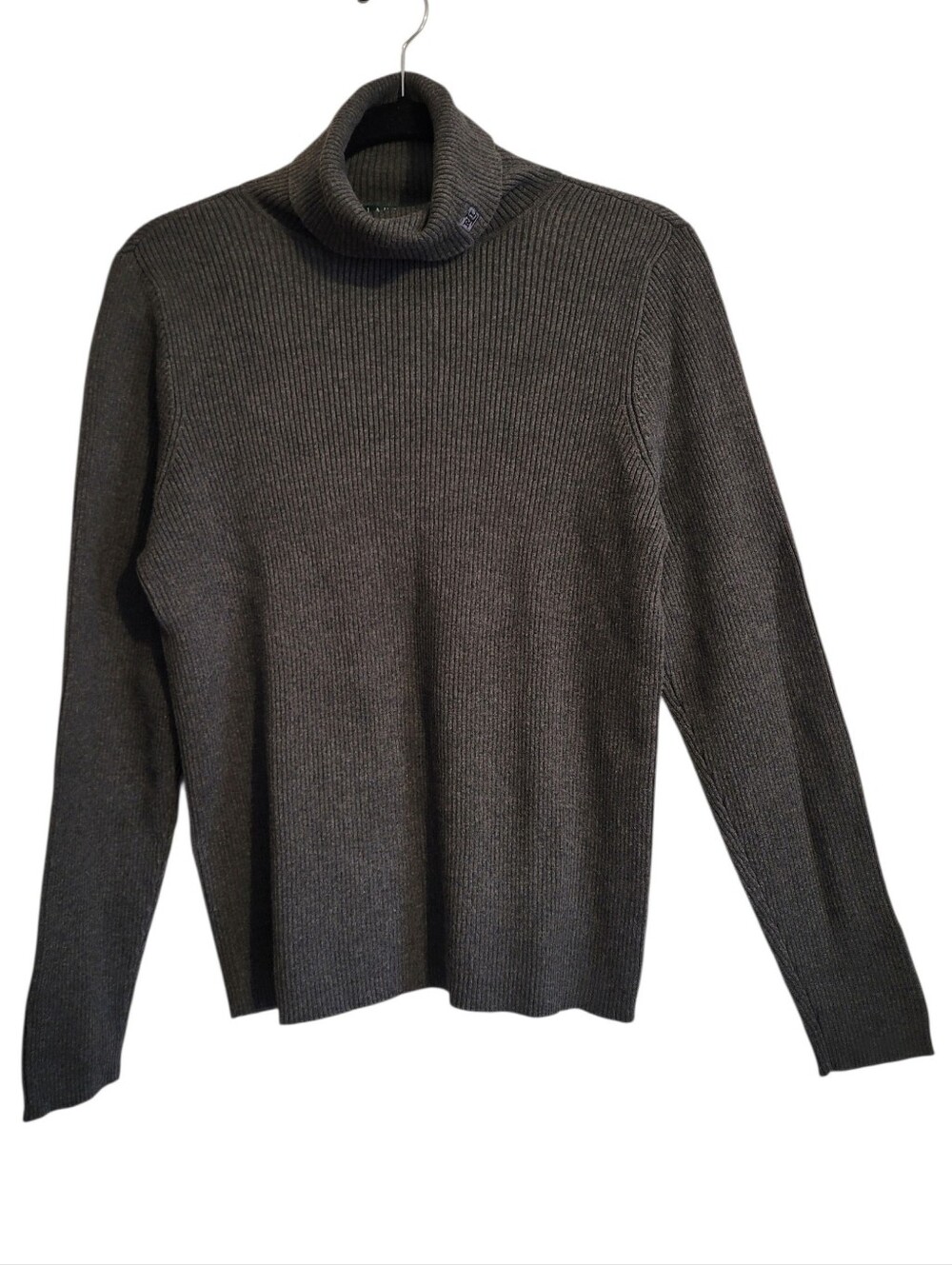 Lauren Ralph Lauren Gray Ribbed Knit Cotton Turtleneck Sweater L Casual Preppy